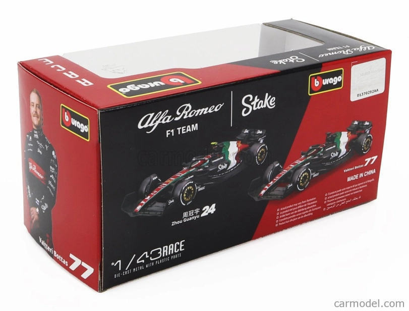 Bburago Alfa romeo F1 C43 Team Stake N 24 Monza Italy Gp 2023 Guanyu Zhou 1:43 čierna červená biela zelená