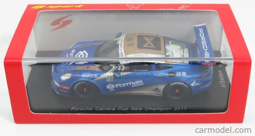 Spark-model Porsche 911 991 Gt3 N 7 Champion Porsche Carrera Cup Asia 2017 V.der Drift 1:43 Blue