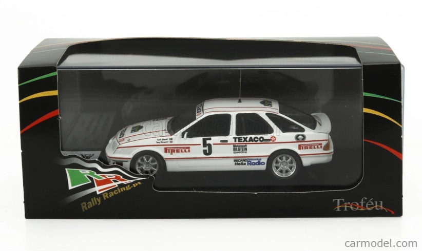 Trofeu Ford england Sierra Xr 4x4 N 5 Rally Švédsko 1987 Kalle Grundel - Terry Harryman 1:43 Biela červená