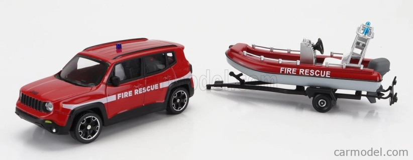 Mondomotors Jeep Renegade Fire Engine Con Carrello E Gommone 2017 - Príves a motorový čln 1:43 Červená biela