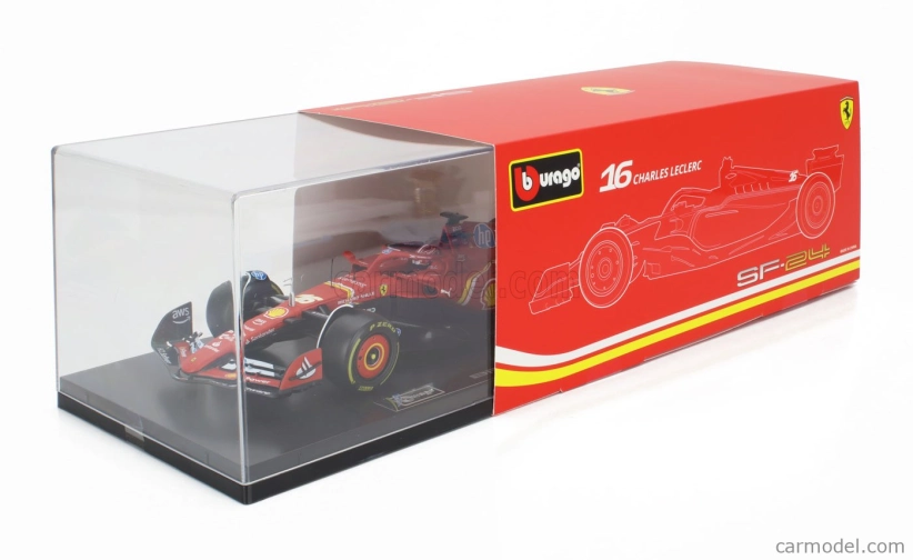 Bburago Ferrari F1 Sf-24 Team Scuderia Ferrari N 16 4th Emilia Romagna Imola Gp 2024 Charles Leclerc - Con Vetrina - With Showcase 1:18 Červená Černá