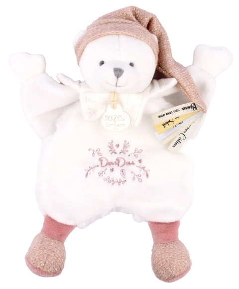 Doudou Darčeková sada Plyšový maznáčik medvedík s čiapočkou ružový 25 cm