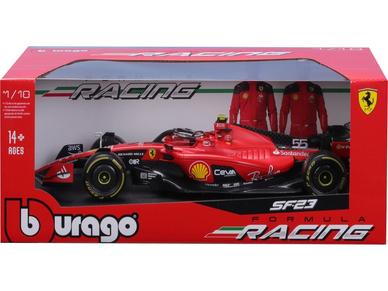 Bburago Ferrari F1 Sf-23 Team Scuderia Ferrari N 55 2023 Carlos Sainz 1:18, červená