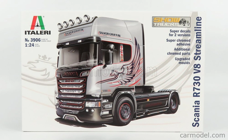 Italeri Scania R730 ťahač V8 Streamline Silver Griffin 2-assi 2011 1:24 /
