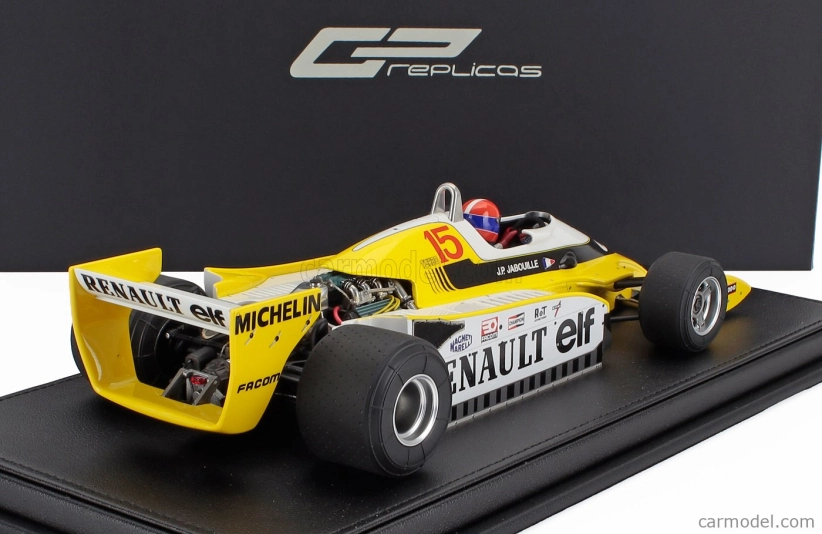 Gp-replicas Renault F1 Rs10 Team Renault Elf N 15 Pole Position And Winner France Gp (with Pilot Figure) 1979 Jean Pierre Jabouille - Con Vetrina - With Showcase 1:18 Žlutá Bílá