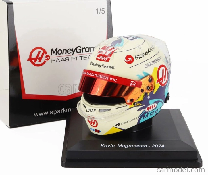 Spark-model Bell helmet Casco Helmet F1 Kevin Magnussen Team Moneygram Haas N 20 Season 2024 1:5 Bílá Černá
