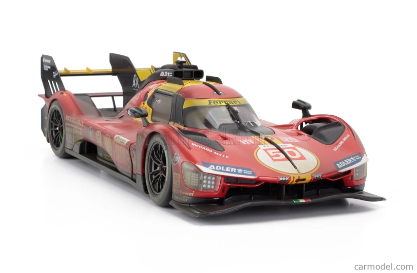 Bburago Ferrari With Showcase - 499p 3.0l Turbo V6 Team Ferrari Af Corse N 50 Winner 24h Le Mans (after Race Version) 2024 Antonio Fuoco - Miguel Molina - Nicklas Nielsen 1:18 Red