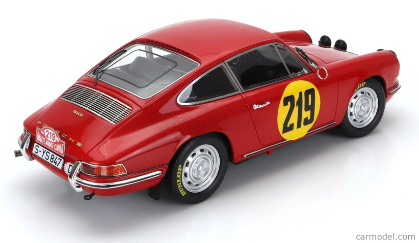Modely v mierke Matrix Porsche 911s 2.0l Coupe N 219 3rd Rally Montecarlo 1967 Vic Elford - David Stone 1:18 Red