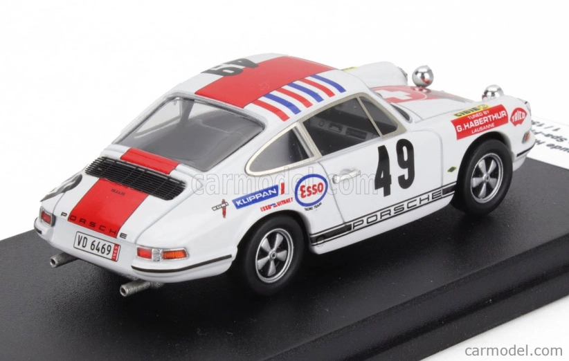 Trofeu Porsche 911 Coupe N 49 2nd 24h Spa Francorchamps 1969 Claude Haldi - Jean Cheneviere 1:43 Bílá Červená