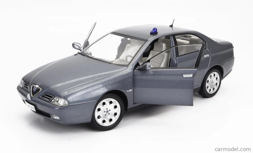Mitica-diecast Alfa romeo 166 2.4 Jtd (with  Decals Comando Esercito Italiano E Civile) 1998 – (lampeggiante Applicabile Con Biadesivo - Flashing Light With Double-sided Tape) 1:18 Nettuno Grey Met