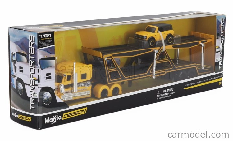 Maisto International Lonestar Truck Car Transporter With Ford Bronco Wildtruck 2021 1:64 žltá čierna