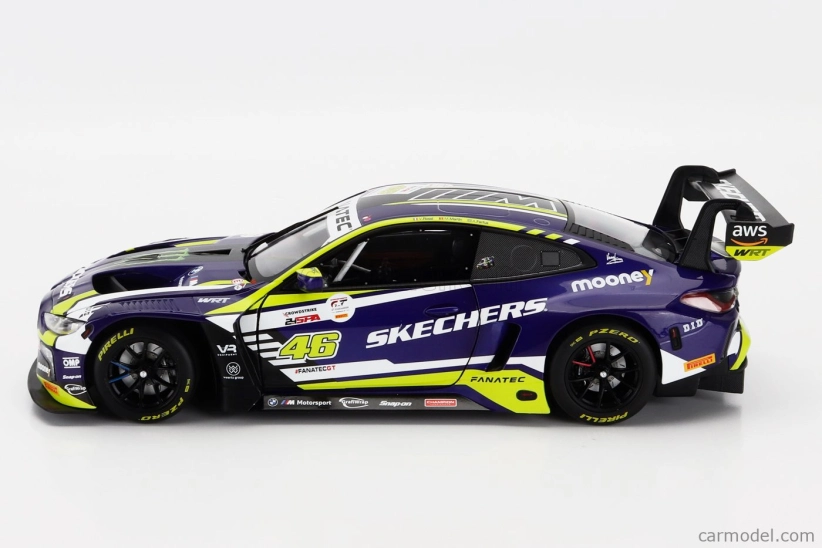 Minichamps BMW 4-series M4 Gt3 Team Wrt N 46 6th 24h Spa 2023 Valentino Rossi - Augusto Farfus - Maxime Martin 1:18 Fialová Žlutá Černá