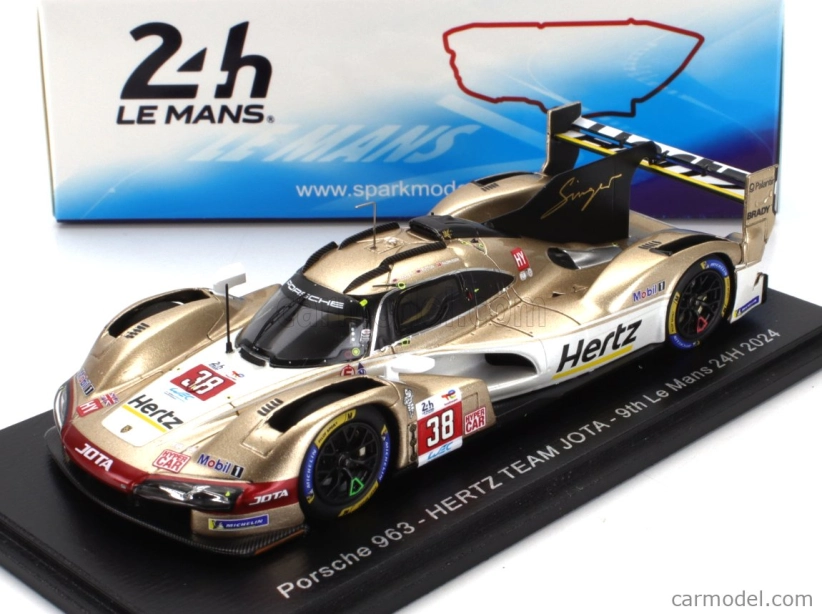 Spark-model Porsche 963 9rd 4.6l Turbo V8 Team Hertz Jota N 38 24h Le Mans 2024 Jenson Button - Phil Hanson - Oliver Rasmussen 1:43 Bílé Zlato