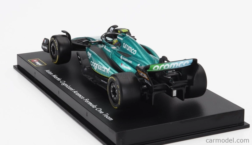 Bburago Aston martin F1 Amr23 Team Aramco Cognizant N 14 Season 2023 Fernando Alonso – With Pilot And Showcase 1:43 zelená