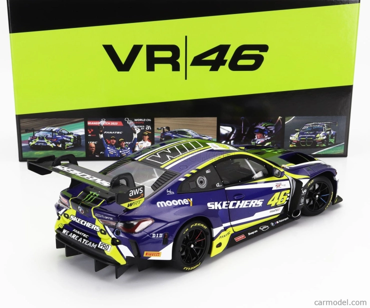 Minichamps BMW 4-series M4 Gt3 Team Wrt N 46 (first Podium) 2nd Race 2 Fanatec Gt World Challenge Europe Brands Hatch 2023 - Valentino Rossi - Maxime Martin 1:18 Fialová Žlutá Černá
