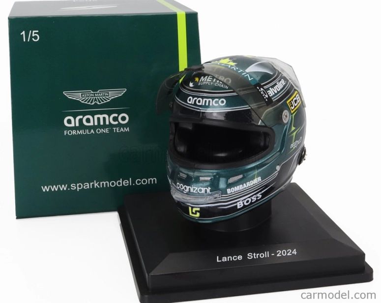 Spark-model Bell helmet Casco Helmet F1 Lance Stroll Team Aston Martin Aramco Cognizant N 18 Season 2024 1:5 Zelená