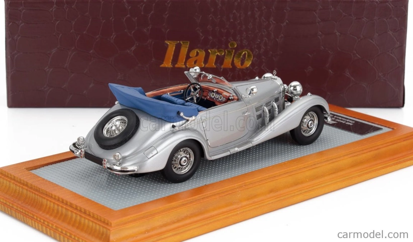 Ilario-model Mercedes benz 540k Sn154157 Sindelfingen Cabriolet A Open 1937 1:43 Stříbrná Modrá