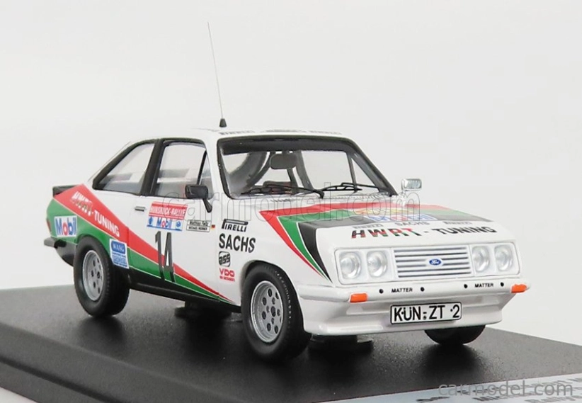 Trofeu Ford england Escort Mkii Rs 2000 N 14 Rally Hunsruck 1984 M.werner - M.feltz 1:43 Biela červená zelená