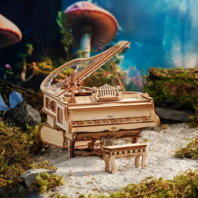 RoboTime 3D dřevěná skládačka hrací skříňky Kouzelné piano (mechanický pohon) - poškozený obal