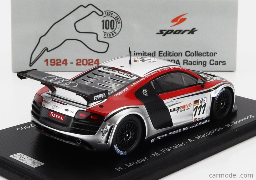 Spark-model Audi R8 Lms Team Phoenix Racing N 111 24h Spa 2009 Henri Moser - Marcel Fassler - Alex Margaritis - Marc Basseng 1:43 Silver Red