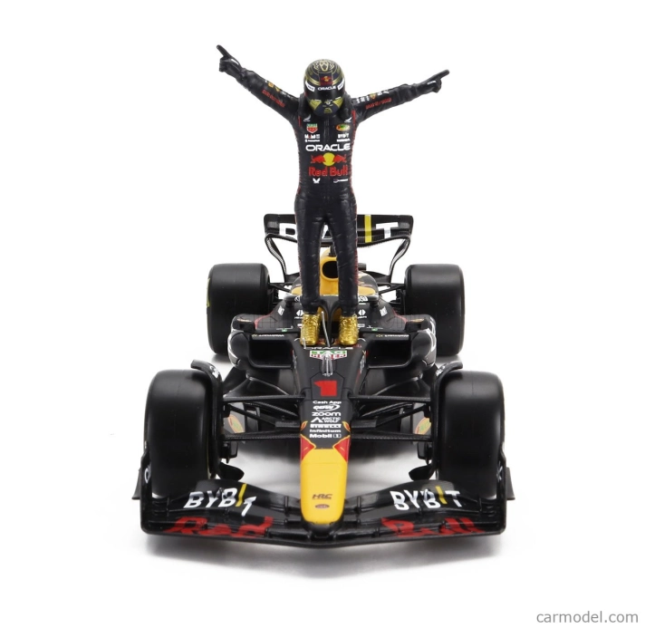 ROZBALENO-Bburago Red bull F1 Rb19 Team Oracle Red Bull Racing N 1 World Champion Season 2023 Max Verstappen 1:24 Matná Modrá Žlutá Červená