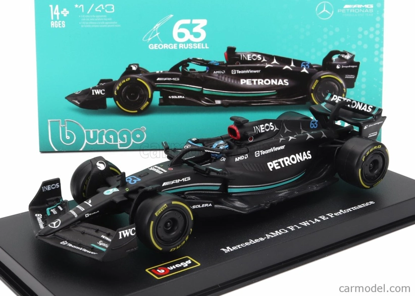 Bburago Mercedes gp F1 W14 Team Mercedes-amg Petronas F1 N 63 1:43, černá
