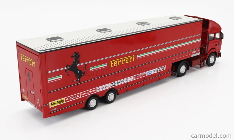 Brumm Iveco fiat Fiat Iveco 190 Truck Car Transporter Monaco Gp 1984 With 2x F1 Ferrari 126ck Turbo N 27 Michele Alboreto - N 28 Rene Arnoux + Figures And Accessories 1:43 Red