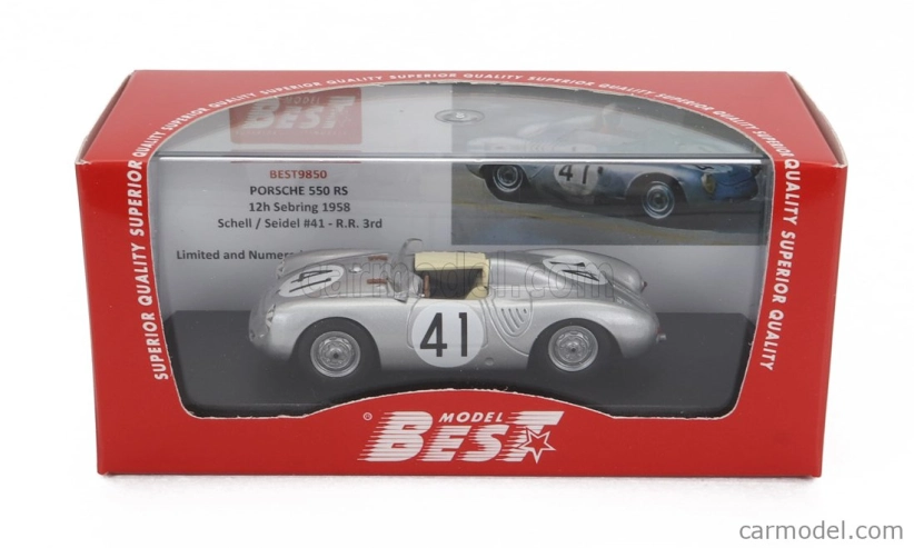 Najlepší model Porsche 550rs Spider Team Porsche K.g. N 41 12h Sebring 1958 Harry Schell - Wolfang Seidel 1:43 Silver