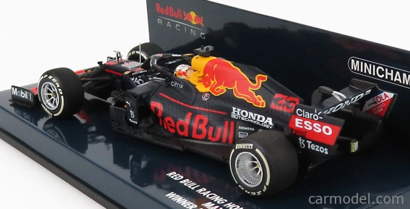 Minichamps Red bull F1 Rb16b Honda Ra620h Team Aston Martin N 33 Winner French GP 2021 Max Verstappen 1:43 Matná modrá žltá červená