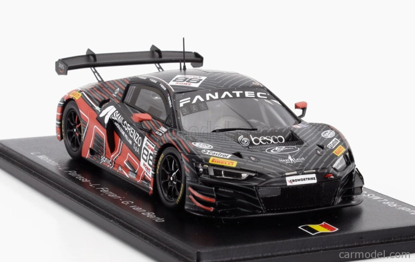 Spark model Audi R8 Lms Gt3 Evo Ii 5.2l V10 Team Tresor Attempto Racing N 88 24h Spa 2024 Leonardo Moncini - Lorenzo Patrese - Lorenzo Ferrari - Glenn Van Berlo 1:43 Grey Red