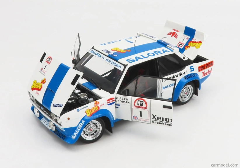 Kyosho Fiat 131 Abarth N 1 Winner Rally 1000 Lakes 1980 1:18, bílomodrá