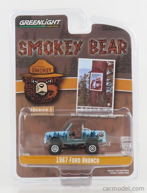 Greenlight Ford usa Bronco 1967 - Smokey Bear 1:64 Svetlo modrozelená