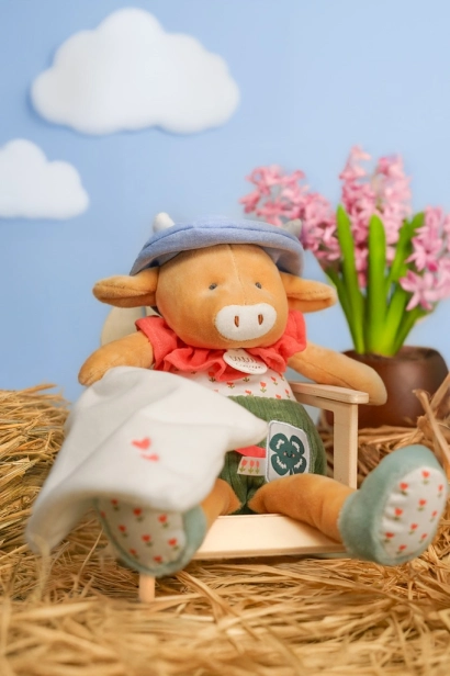 Doudou Dárková sada Plyšová kravička Aneth s dečkou zelená 28 cm