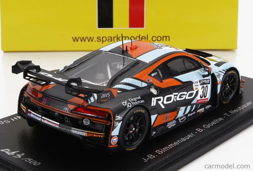 Spark-model Audi R8 Lms Gt3 Team Wrt N 30 Winner Silver Cup Class 24h Spa 2022 J.b.simmenauer - B.goethe - T.neubauer 1:43 Bílá Oranžová Černá