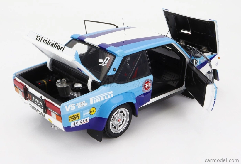 Kyosho Fiat 131 Abarth N 2 Winner Rally Piancavallo 1981 1:18, bílomodrá