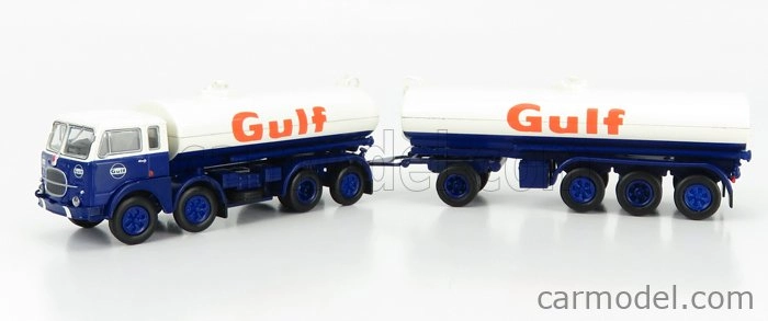 Brekina plast Fiat 690 Millepiedi Tanker Truck Gulf 1960 1:87 Modrá biela