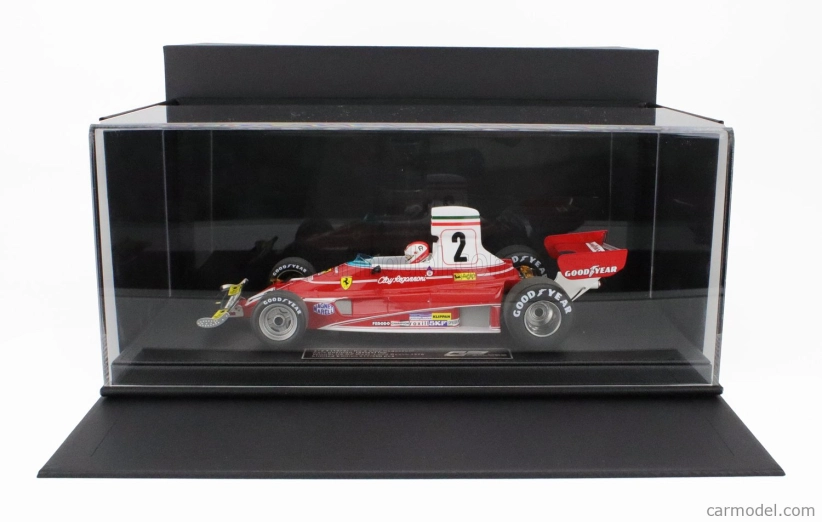Repliky Ferrari F1 312t N 2 Pole Position Najrýchlejšie kolo a víťaz Long Beach Usa Gp (s figúrkou pilota) 1976 Clay Regazzoni 1:18 Red