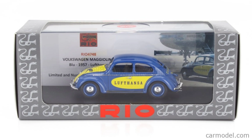 Rio-models Volkswagen Beetle Maggiolino Kafer Lufthansa 1957 1:43 modrá žltá