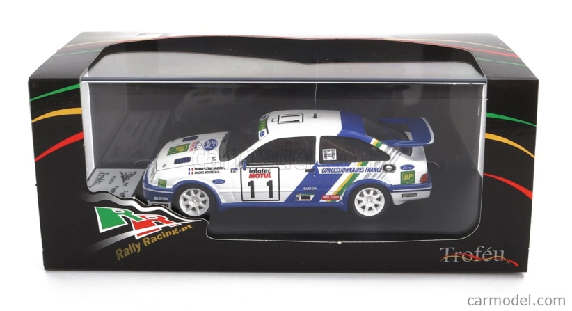 Trofeu Ford england Sierra Rs Cosworth (nočná verzia) N 11 Rally Tour De Corse 1989 P.c.baroni - M.rousseau 1:43 Biela Modrá