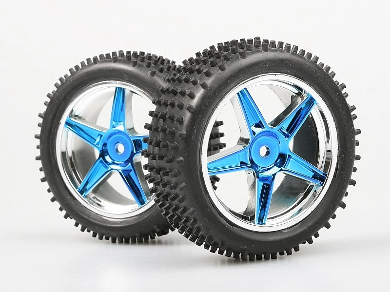 Gumy BUGGY komplet nalepené 1/10 - přední modrý chrom, 2ks.