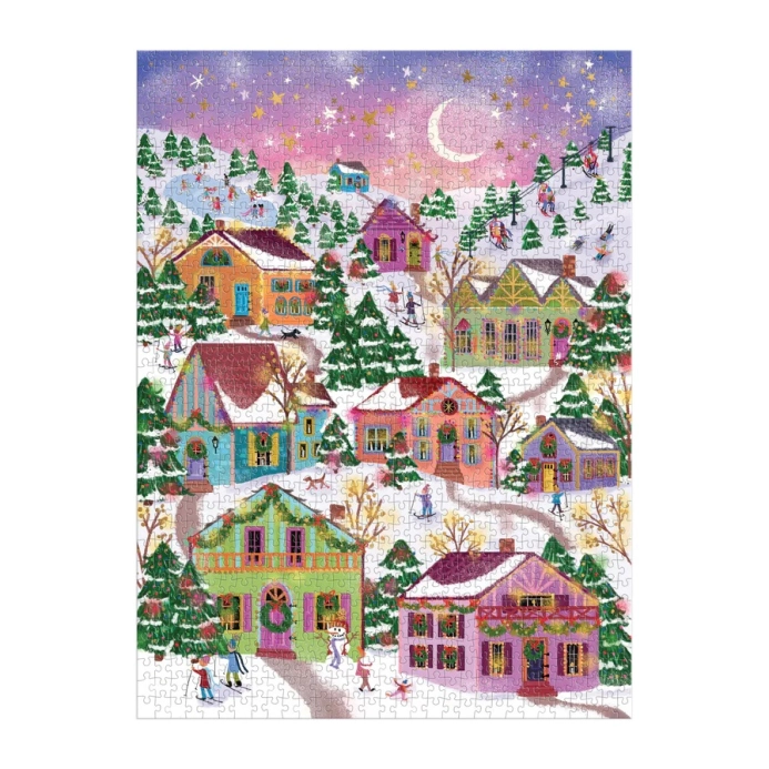 Galison Fóliové puzzle Joy Laforme Zasněžená vesnice 1000 dílků
