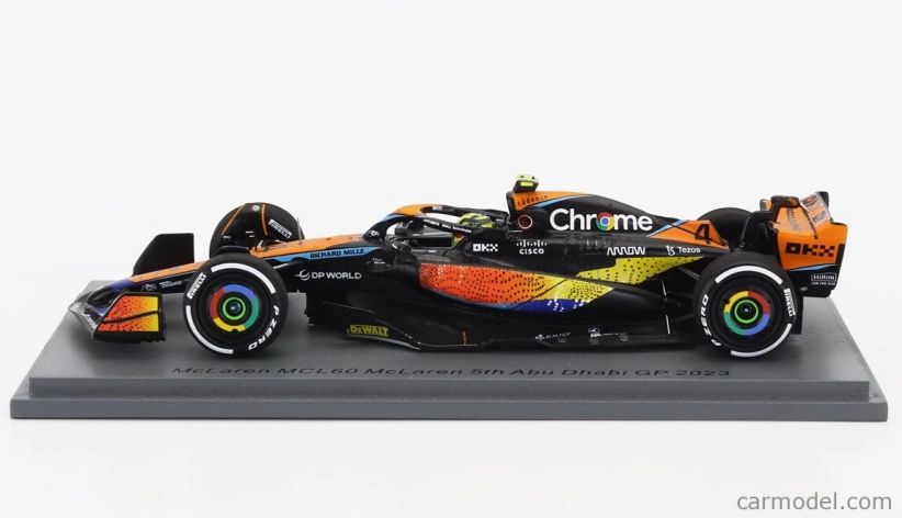 Spark-model Mclaren F1 Mcl60 Team Mclaren N 4 5th Abu Dhabi Gp 2023 Lando Norris 1:43 Orange Blue Black