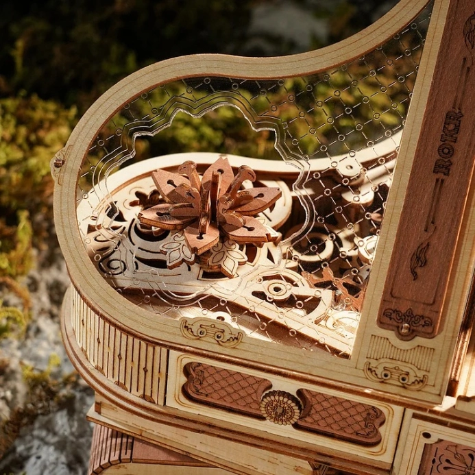 RoboTime 3D dřevěná skládačka hrací skříňky Kouzelné piano (mechanický pohon) - poškozený obal