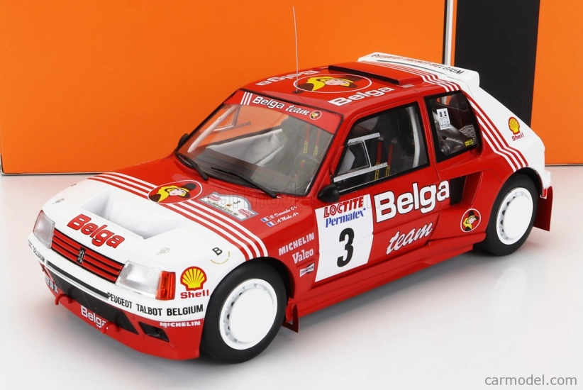 Ixo-models Peugeot 205 T16 Belga N 3 Rally Ypres 1985 B.darniche - A.mahe 1:18 Červená Bílá