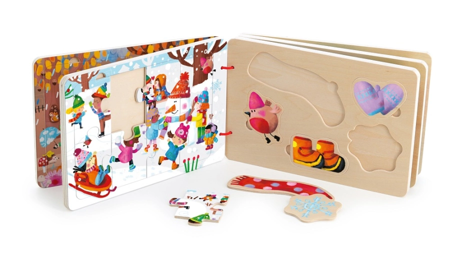 Vilac Drevená knižka s puzzle 4 ročné obdobia
