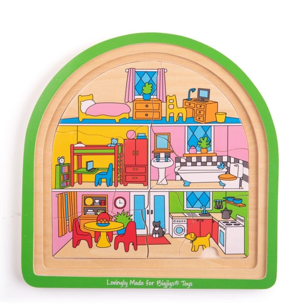 Bigjigs Toys Dřevěné vícevrstvé puzzle Dům