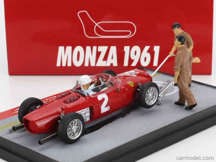 Brumm prom Ferrari F1 Diorama 156 N 2 Víťaz majstrovstiev sveta Taliansko Monza Gp s figúrkami 1961 Phil Hill 1:43 Červená