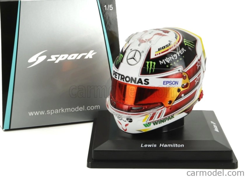 Spark-model Bell helmet Casco Helmet F1 Lewis Hamilton World Champion Team Amg Petronas W09 N 44 4th Mexico Gp 2018 1:5 Bílá Černá Červená