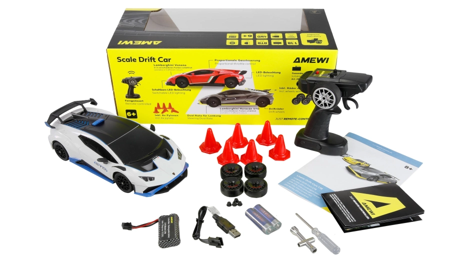 Lamborghini Huracan STO RC Drift Car 4WD LED 1:18 RTR licencované biele