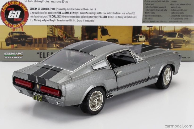 Greenlight Ford usa Mustang Shelby Gt500 1967 - Eleanor - Gone In Sixty Seconds 1:18 Grey Met Black